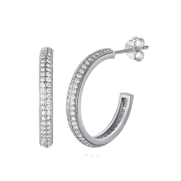 Sparkling New .40 Carat DIAMONIQUE Pave Milgrain Hoop Style Earrings - Picture 4 of 4